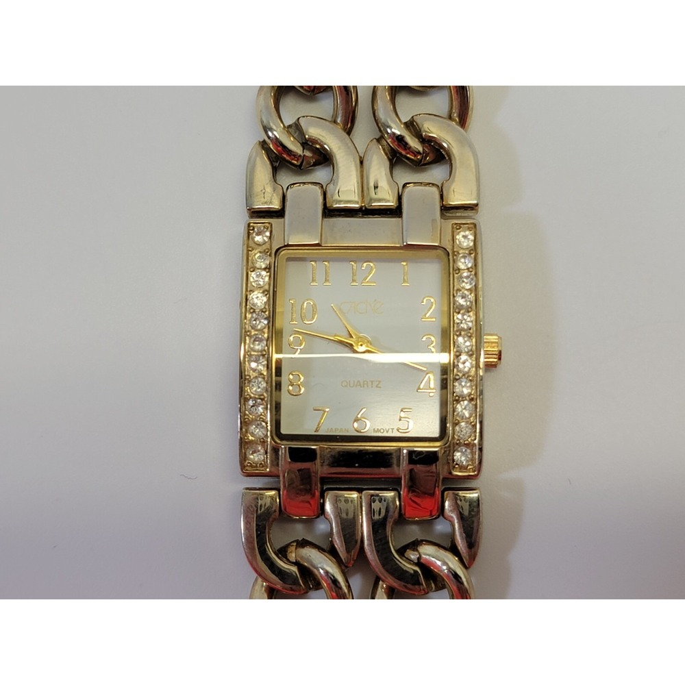 Cache Goldtone Link Women's Statement Bracelet Wrist Watch Fashion‎ Stylish EUC